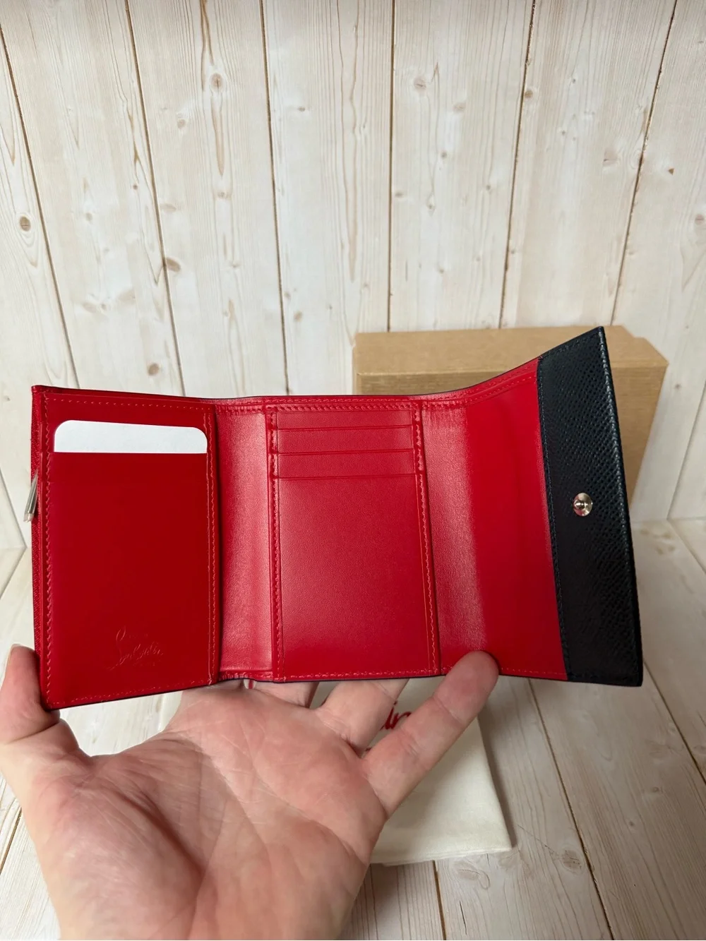 Christian Louboutin Groovy Calfskin Leather Trifold Wallet Navy